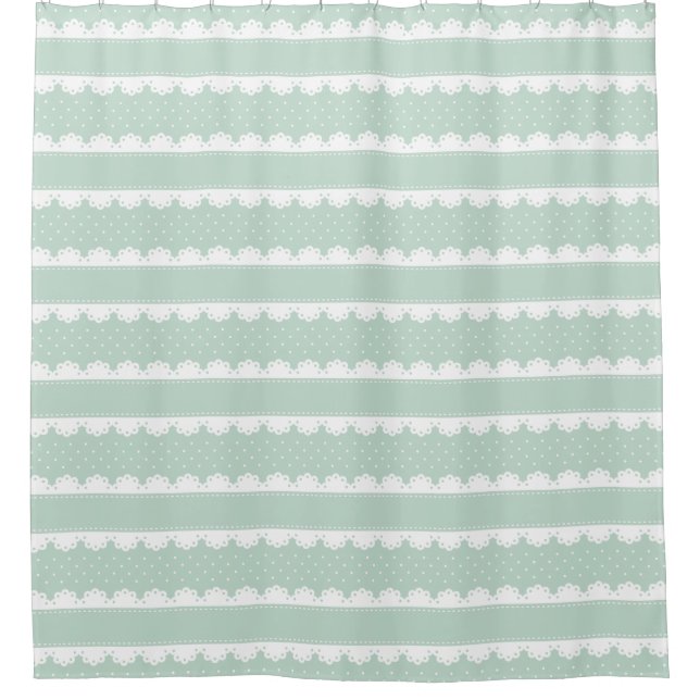 Classy Mint Green & White Lace Striped Pattern Shower Curtain (Front)