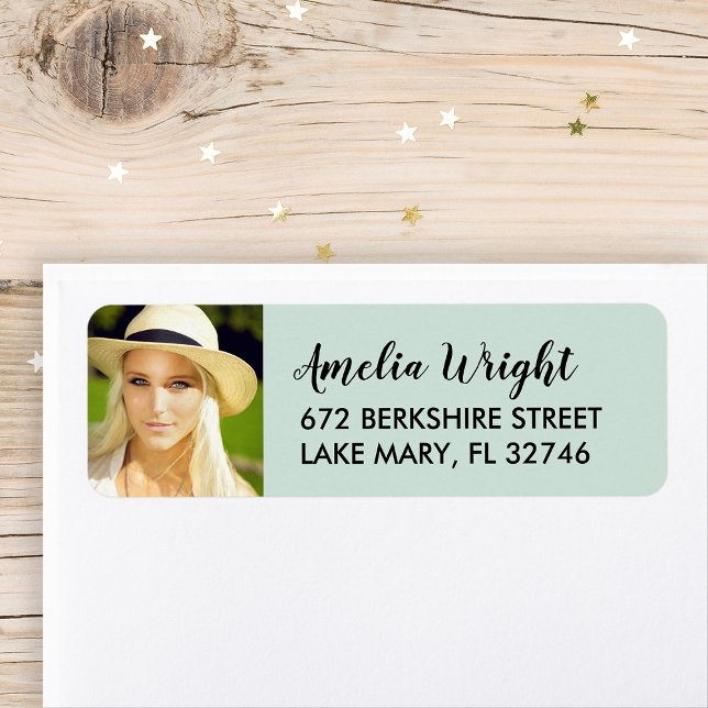 Classy Mint Photo Graduation Return Address Label (Creator Uploaded)