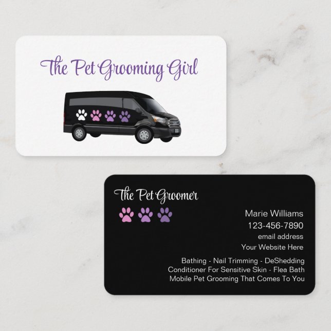 Classy Mobile Pet Grooming Business Cards (Front/Back)