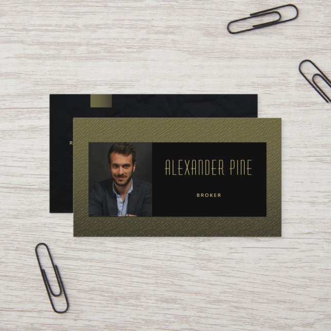 Classy Modern Black Gold Professional Photo Business Card (Front/Back In Situ)