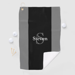 Classy Modern Black Grey Monogram Personalised Golf Towel