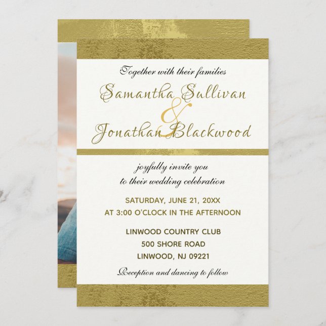 Classy Modern Calligraphy Photo Wedding Invitation (Front/Back)