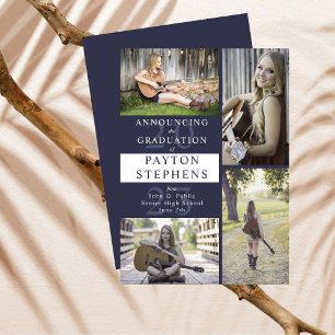 Classy Modern Dark Blue Photo Graduation Announcement