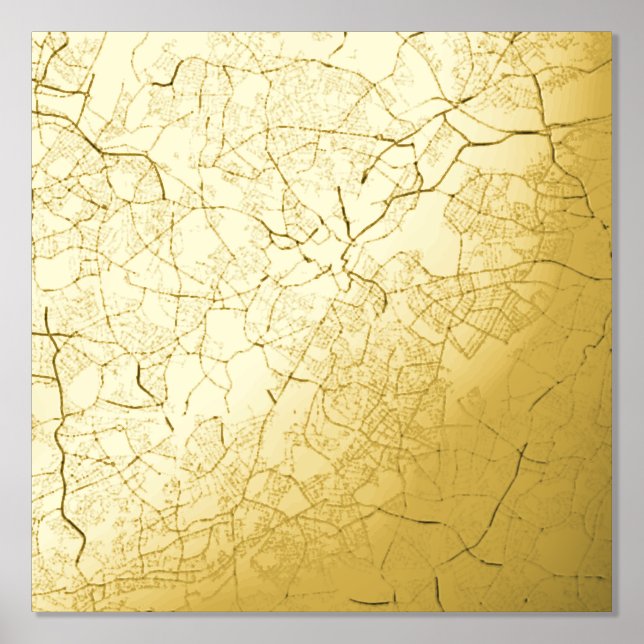 Classy & Modern Elegant Gift Map of Birmingham, UK Foil Prints (Front)