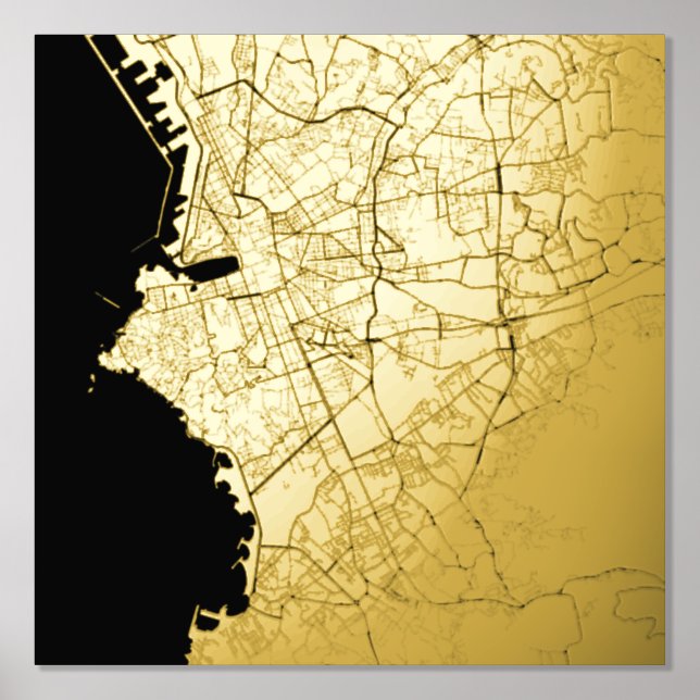 Classy Modern Elegant Gift Map of Marseille France Foil Prints (Front)