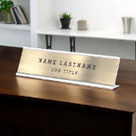 Classy Modern Executive Gold Professional  Desk Name Plate<br><div class="desc">Custom Luxury Executive Gold Minimalist Business Name Plate with white lettered typography for the monogrammed add your own name and profession or job title. The Business Professional Name Plate can be customised with your name and job title. Please contact the designer for customised matching items.</div>