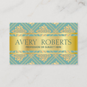Classy Modern Floral Luxury Sparkle cyan gold Business Card