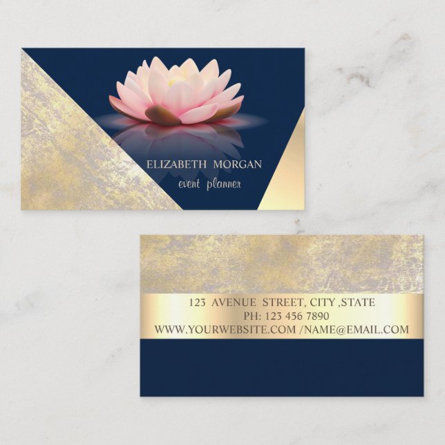 Classy Modern Geometric,Abstract Faux Gold,Blue Business Card (Front/Back)