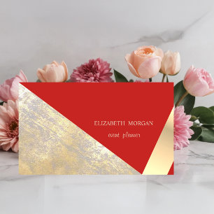 Classy Modern Geometric,Abstract Faux Gold,Red Business Card