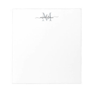 Classy Modern Girly Script Monogram Black Grey Notepad