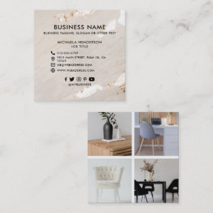 Classy Modern Gold Foil 4 Photo Social Media Icons Square Business Card