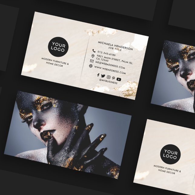 Classy Modern Gold Foil Logo Photo & Social Media Business Card (Creator Uploaded)