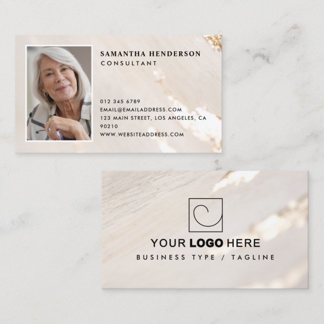 Classy Modern Gold Foil Professional Logo & Photo Business Card (Front/Back)