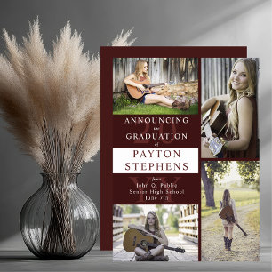 Classy Modern Maroon Photo Graduation Announcement