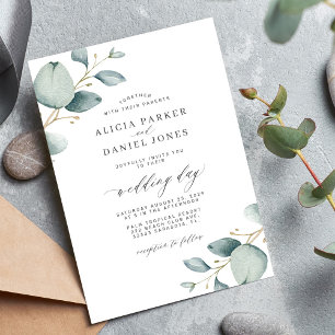 Classy modern minimal eucalyptus greenery wedding invitation