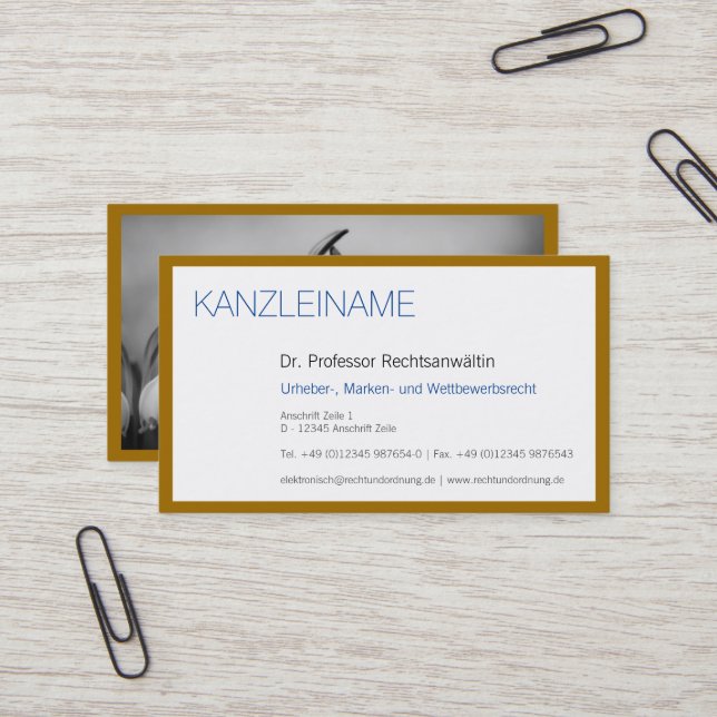 Classy Modern Minimalist Blue Gold Business Card (Front/Back In Situ)