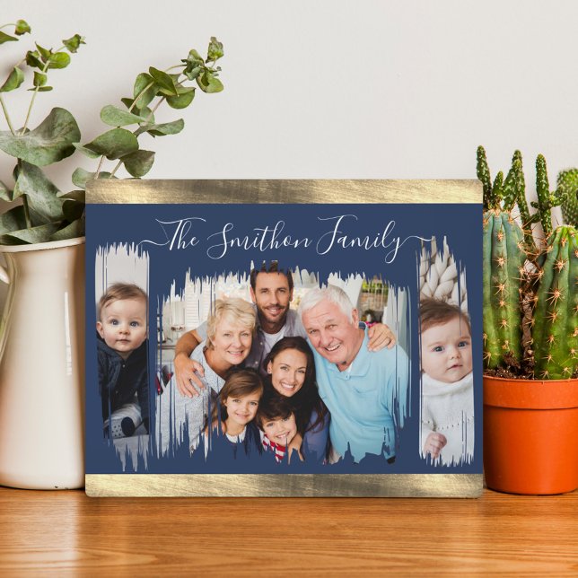 Classy Modern Navy Blue Gold Add Your Photo Family Plaque (Creator Uploaded)