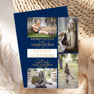 Classy Modern Photo Blue White Graduation Gold