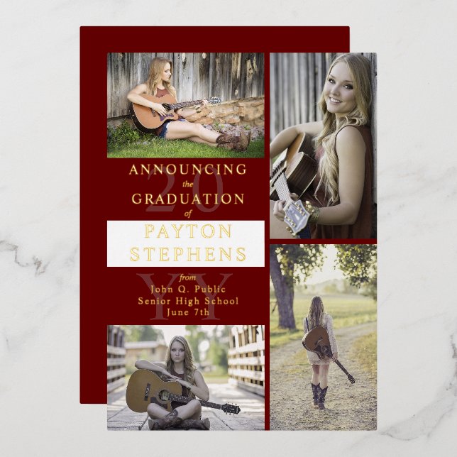 Classy Modern Photo Maroon | White Graduation Gold (Front/Back)