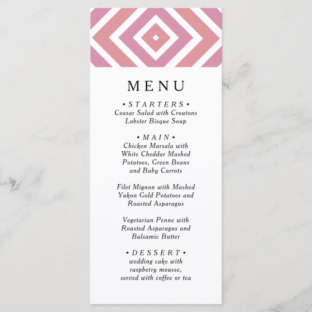 Classy Modern Pink pattern. Stylish fancy Menu (Front)