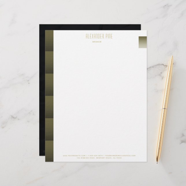 Classy Modern Simple Black Gold Professional  Custom Letterhead (Front/Back In Situ)