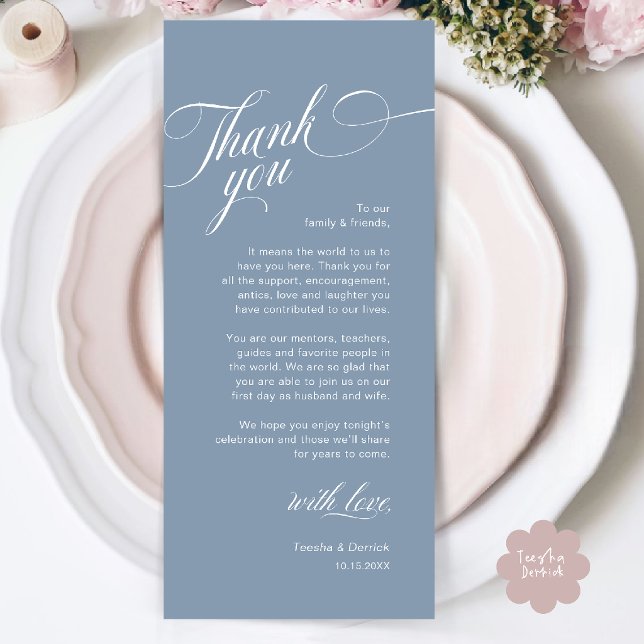 Classy Modern Wedding Place Setting Thank You Card (Classy Modern Wedding Place Setting Thank You Card in Dusty Blue)