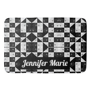 Classy monochrome chequered floral triangles bath mat