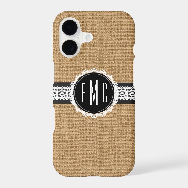Classy Monogram 3 Initials Burlap iPhone 7 Case (Back)