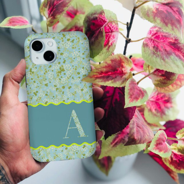 CLASSY MONOGRAM A BABY BLUE FLORAL BOTANICAL Case-Mate iPhone CASE (Creator Uploaded)