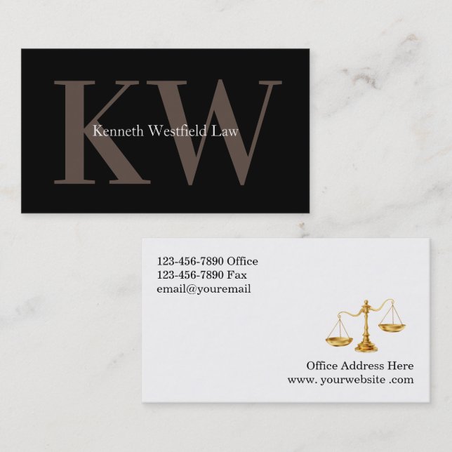 Classy Monogram Attorney Double Side Business Card (Front/Back)