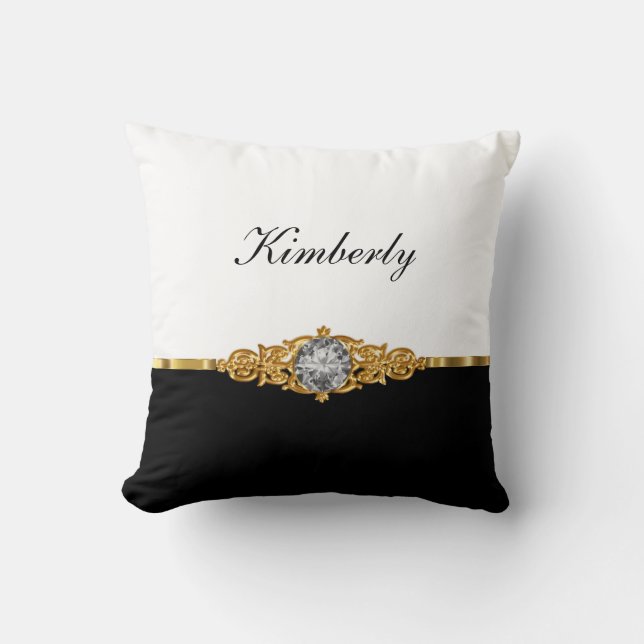 Classy Monogram Bling Damask Cushion (Front)
