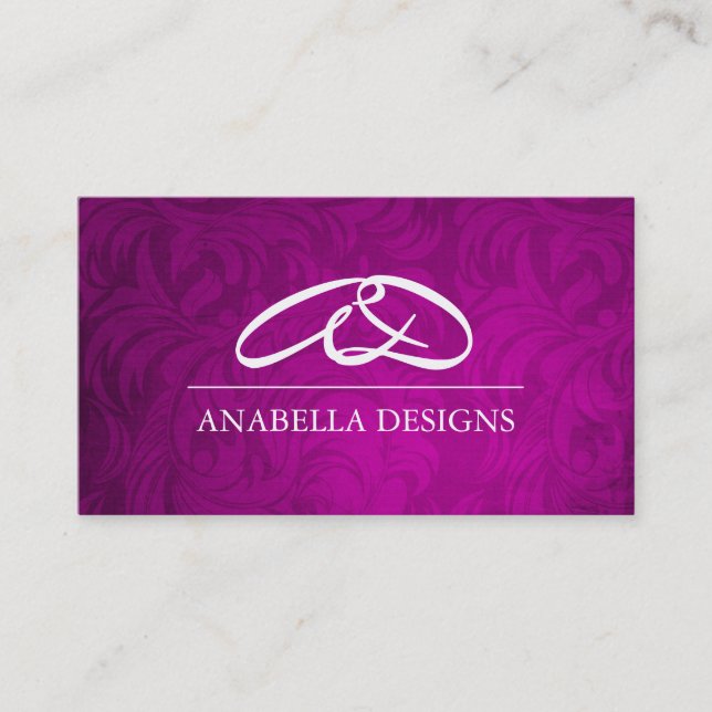 Classy Monogram Damask Business Card (Front)