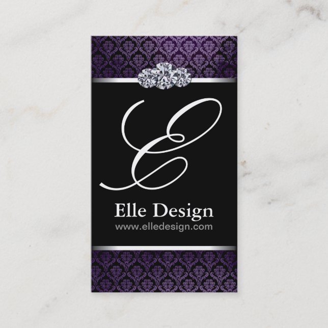 Classy Monogram Damask Business Card (Front)