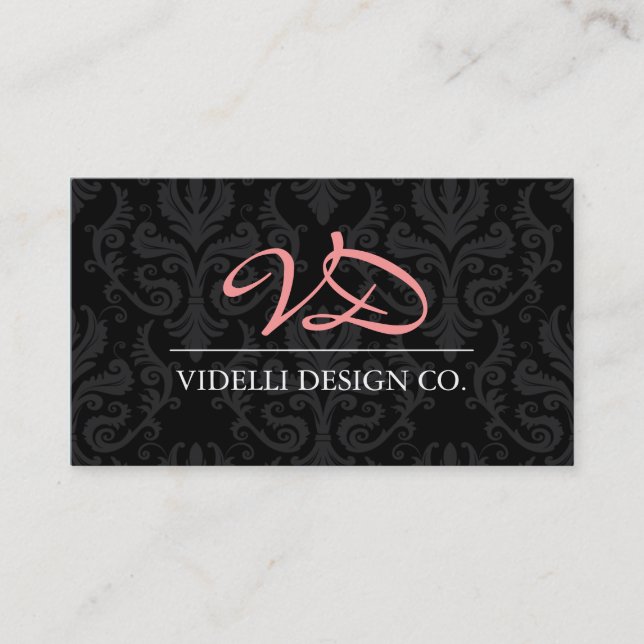 Classy Monogram Damask Business Card (Front)