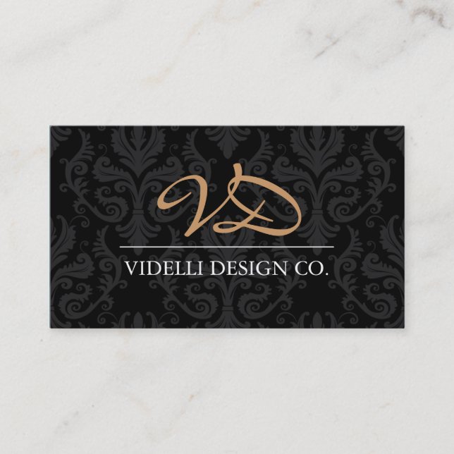 Classy Monogram Damask Business Card (Front)
