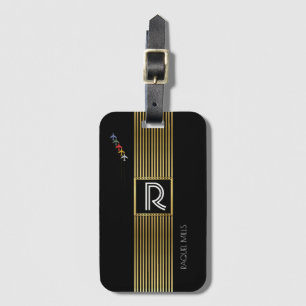 classy monogram gold/black luggage tag