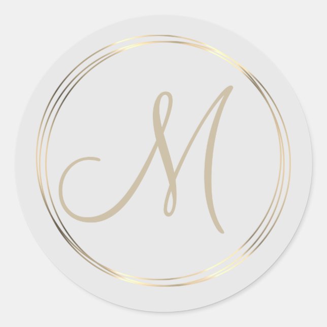 Classy Monogram Gold Circles Classic Round Sticker (Front)