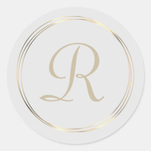 Classy Monogram Gold Circles Classic Round Sticker