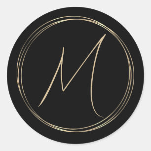 Classy Monogram Gold Circles Classic Round Sticker