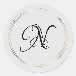 Classy Monogram Gold Circles Classic Round Sticker