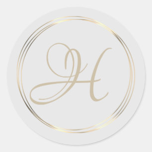 Classy Monogram Gold Circles Classic Round Sticker