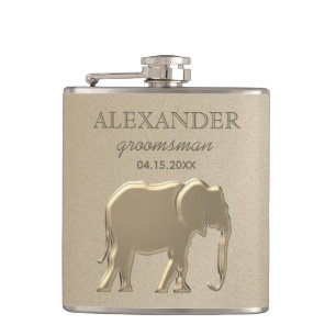 Classy Monogram Gold Groomsmen Hip Flask