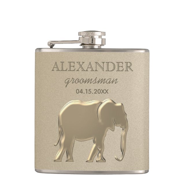 Classy Monogram Gold Groomsmen Hip Flask (Front)