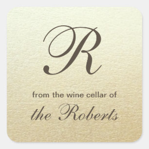 Classy Monogram Gold Look Wine Gift Square Sticker