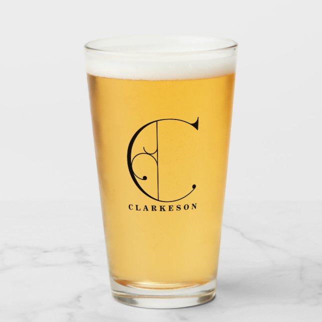 Classy Monogram Initial C with Last Name Glass (Front Filled)