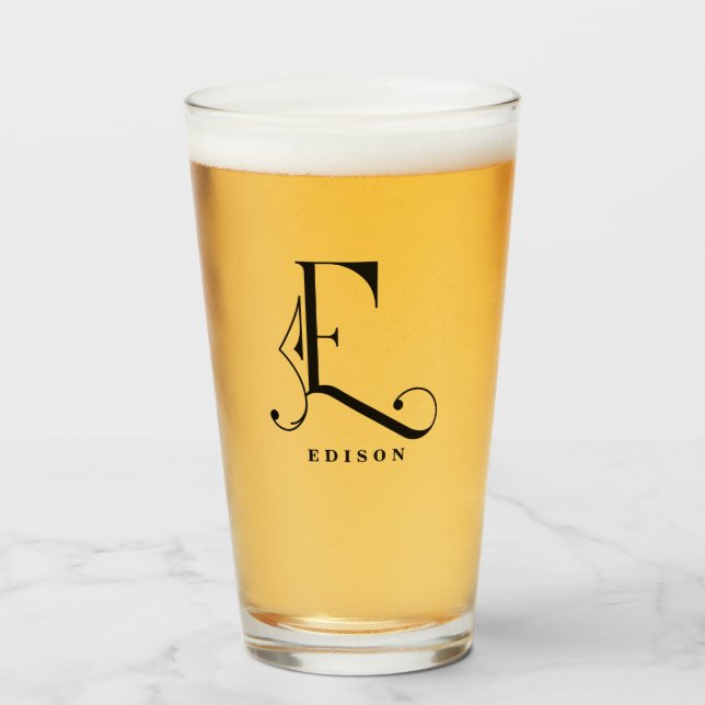 Classy Monogram Initial E with Last Name Glass (Front Filled)
