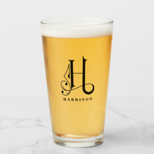 Classy Monogram Initial H with Last Name Glass
