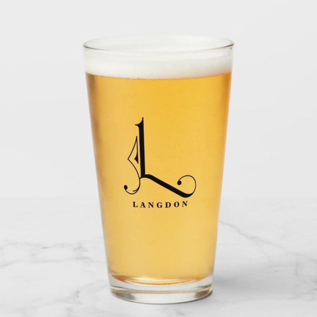 Classy Monogram Initial L with Last Name Glass (Front Filled)