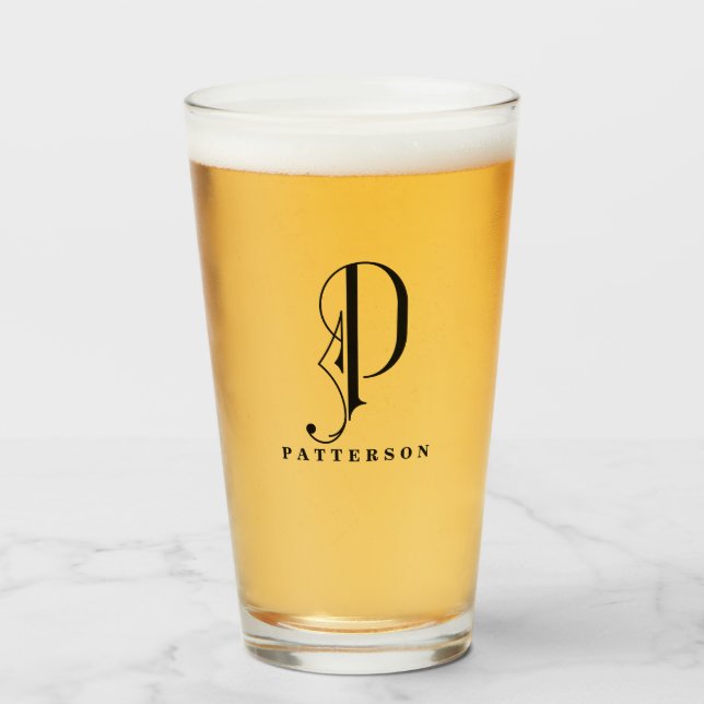 Classy Monogram Initial P with Last Name Glass (Front Filled)