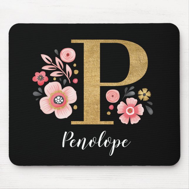 Classy Monogram Initial Pink Black Letter P Mouse Pad (Front)